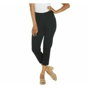 Isaac Mizrahi Petite 24/7 Stretch Crop Pants w/ Scallop Hem 2P New A308000